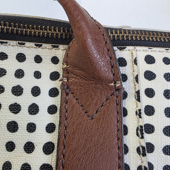 Fossil Fiona Signature Handbag Tote Shoulder Bag Purse Black Cream Polka Dots - Picture 10 of 16